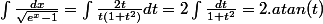 \int \frac{dx}{\sqrt{e^x-1}} = \int \frac{2t}{t(1+t^2)} dt = 2\int \frac{dt}{1+t^2} = 2.atan(t) 